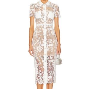 Self Portrait Button Front MIDI Dress in White size 2